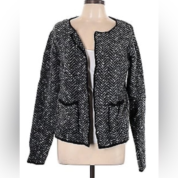 Cocogio Sweater Womens S Gray Black Knit Open Front Wool Blend Cardigan - Picture 2 of 8